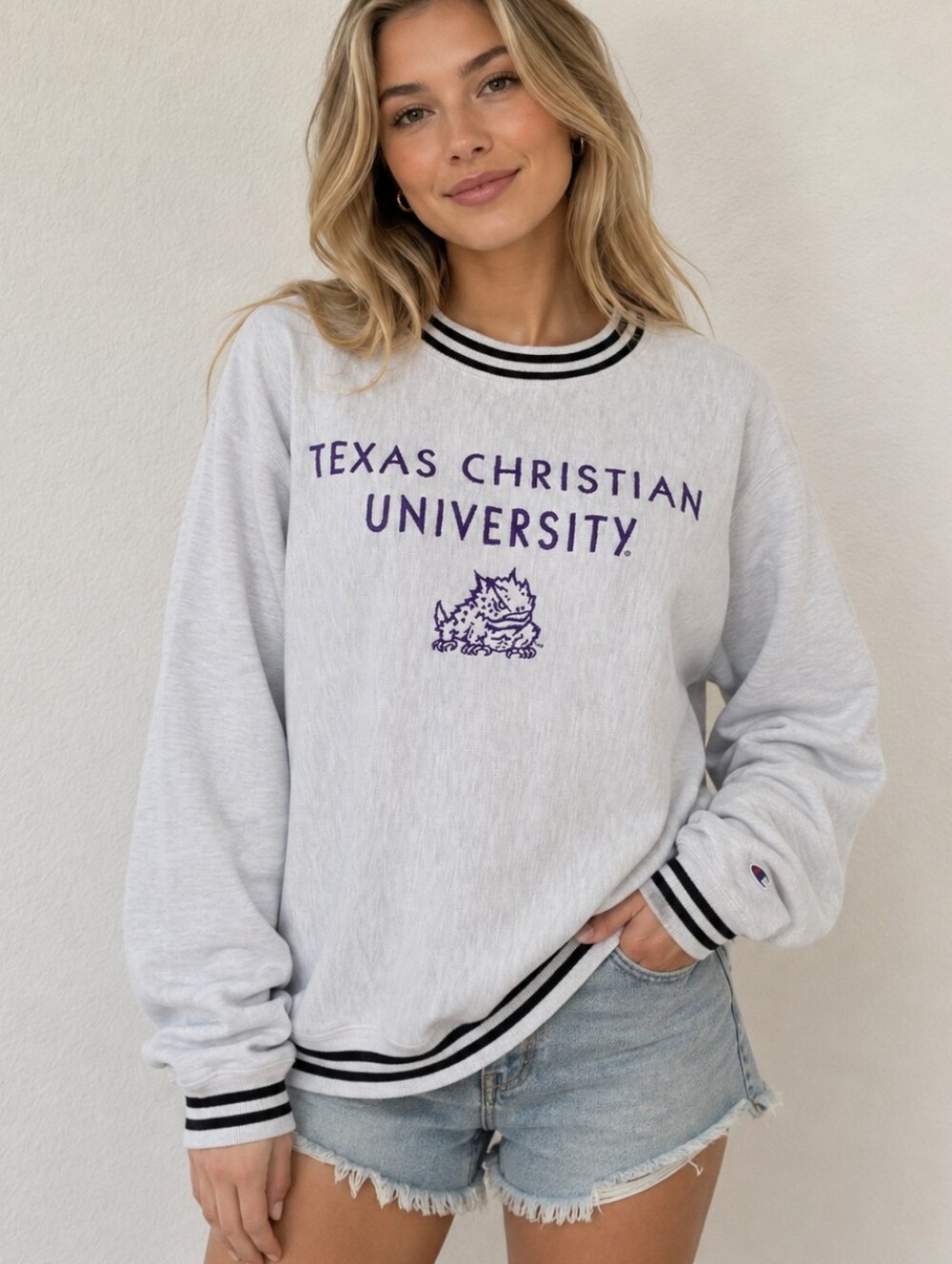 Texas Christian University Light Gray Collegiate Crewneck Sweatshirt